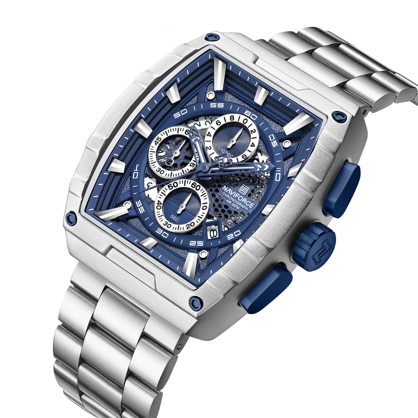 Apex Chronograph Watch | Silver & Blue Chronograph Watch for Men | Stainless Steel & Waterproof